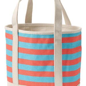 Lands' End Medium Canvas Tote Bag Open Top Living Coral Heritage Stripe
